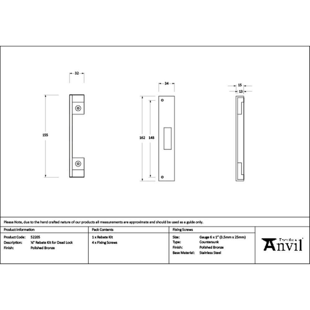 52205 • 13mm • Polished Bronze • From The Anvil Rebate Kit For Dead Lock