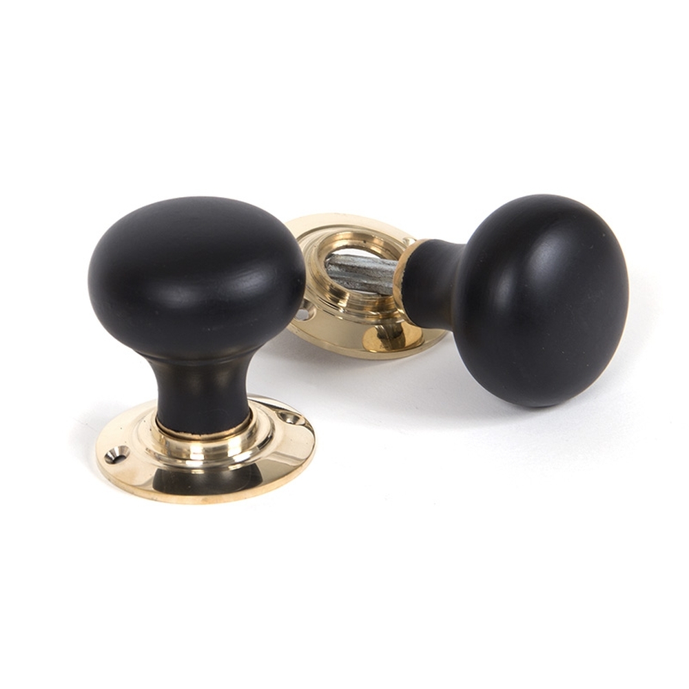 83563 • 57mm • Ebony & Polished Brass • From The Anvil Bun Mortice / Rim Knob Set