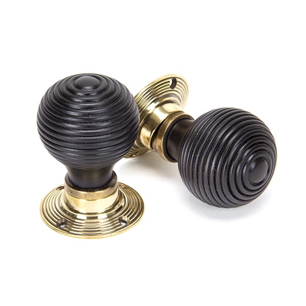 83574 • 54mm • Ebony & Aged Brass • From The Anvil Beehive Mortice / Rim Knob Set