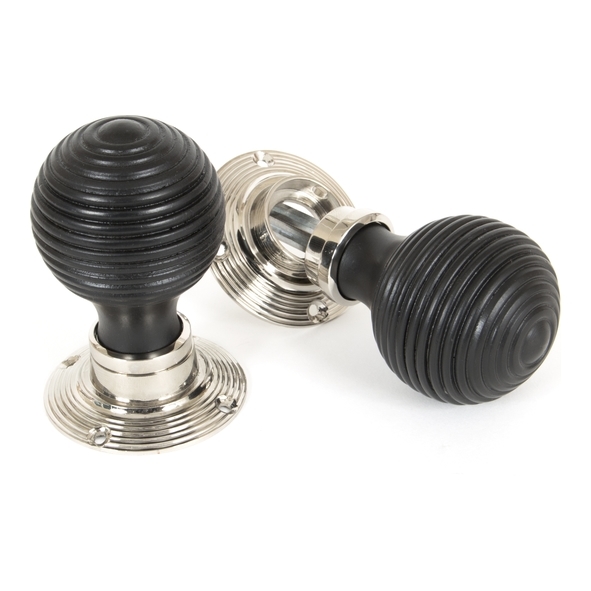 83634  54mm  Ebony & Polished Nickel  From The Anvil Beehive Mortice/Rim Knob Set