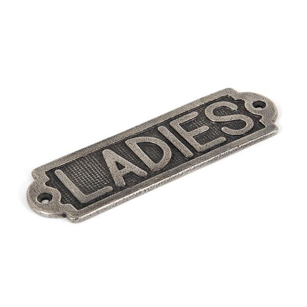 83685  159 x 48 x 4mm  Antique Pewter  From The Anvil Ladies Sign