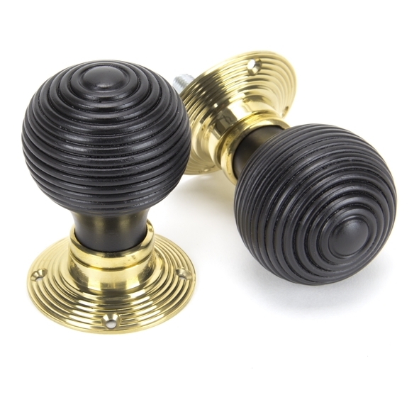 91729  54mm  Ebony & Polished Brass  From The Anvil Beehive Mortice/Rim Knob Set