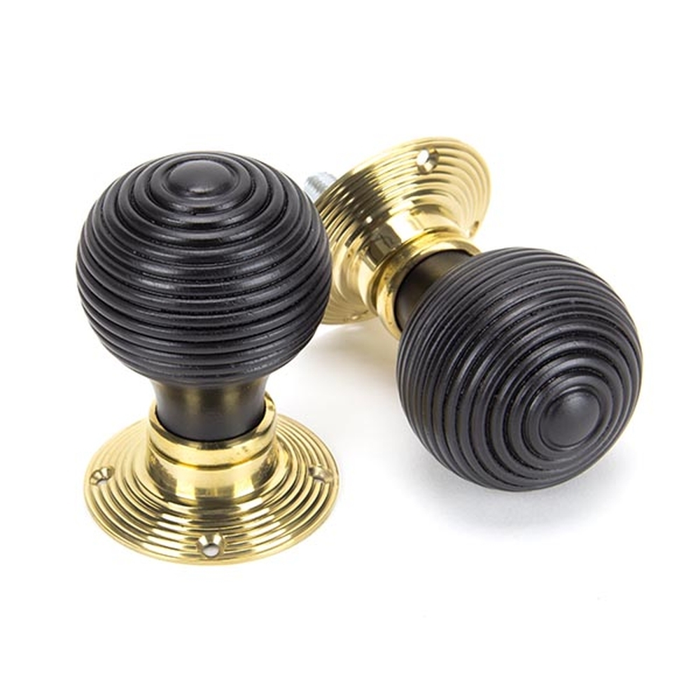 91729 • 54mm • Ebony & Polished Brass • From The Anvil Beehive Mortice / Rim Knob Set