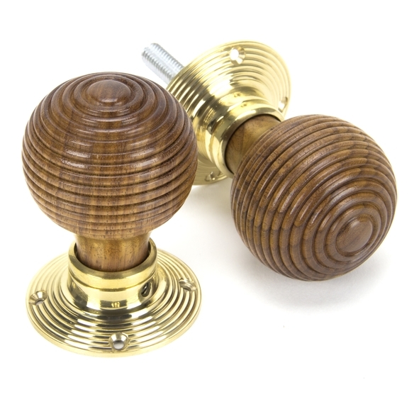 91787  54mm  Rosewood & Polished Brass  From The Anvil Beehive Mortice/Rim Knob Set