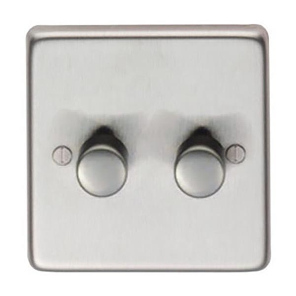 91811  86 x 86 x 7mm  Satin Stainless  From The Anvil Double LED Dimmer Switch