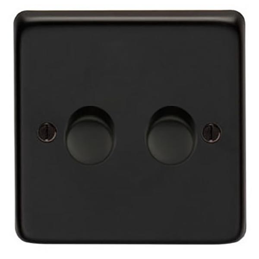 91812  86 x 86 x 7mm  Matt Black  From The Anvil Double LED Dimmer Switch