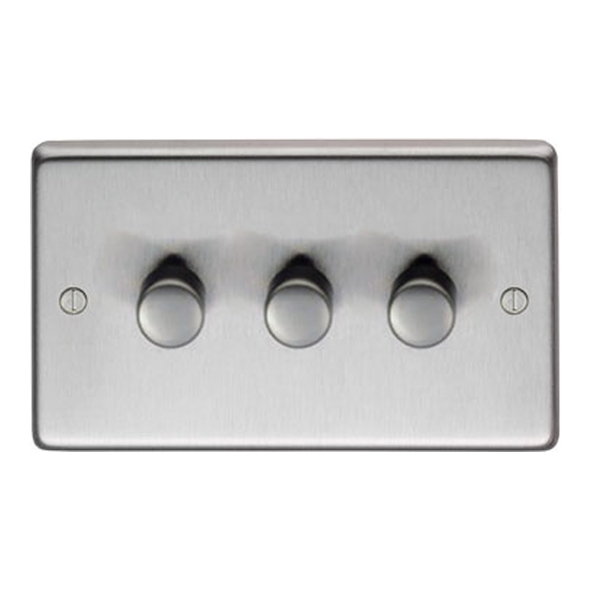 91814  146 x 86 x 7mm  Satin Stainless  From The Anvil Triple LED Dimmer Switch