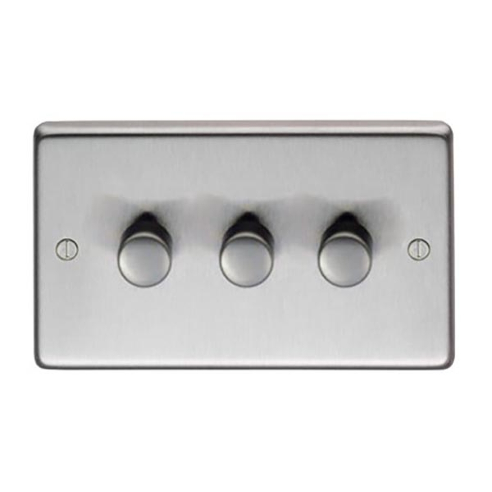 91814  146 x 86 x 7mm  Satin Stainless  From The Anvil Triple LED Dimmer Switch