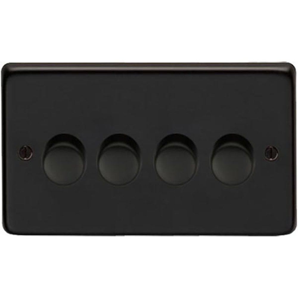 91818  146 x 86 x 7mm  Matt Black  From The Anvil Quad LED Dimmer Switch