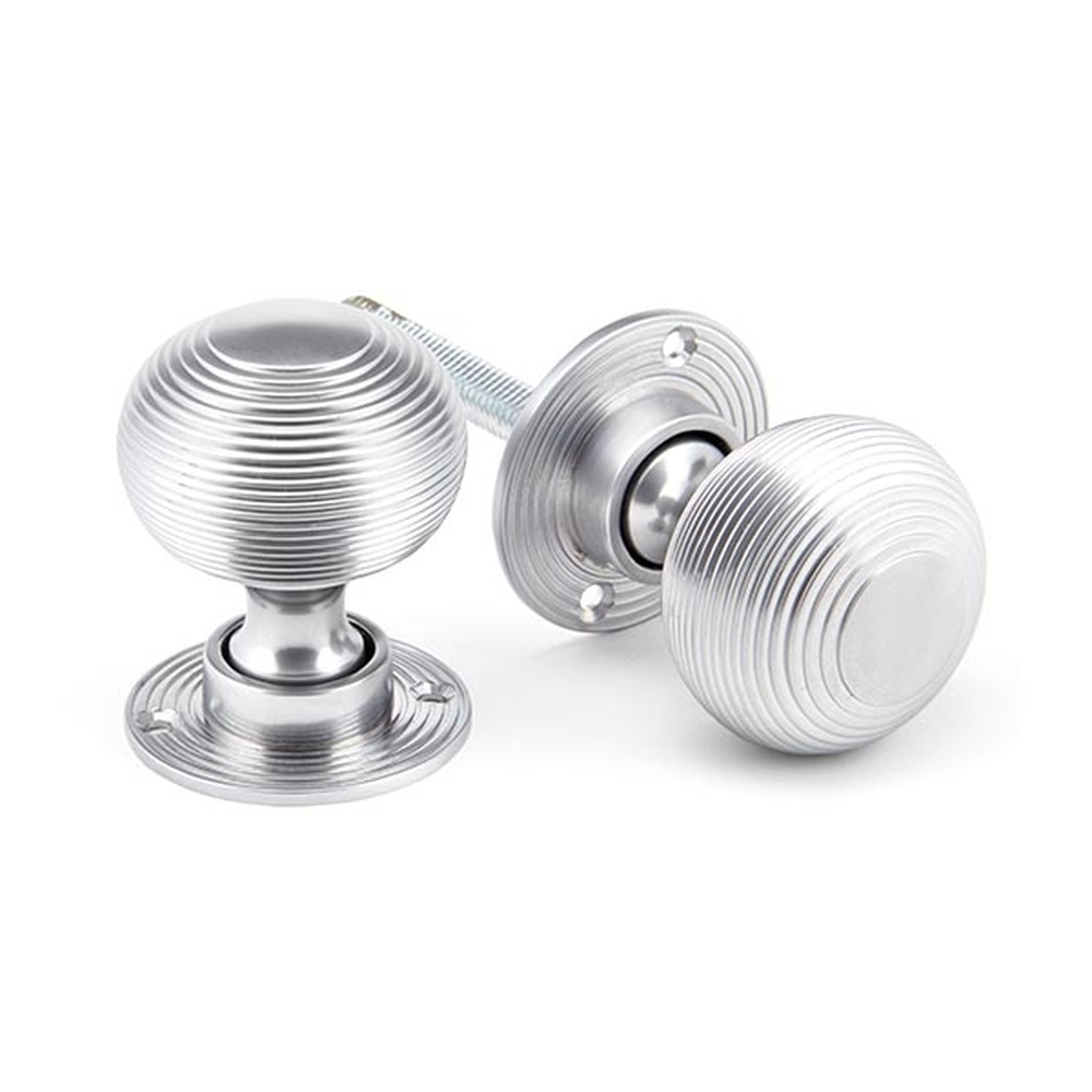 91974 • 50mm • Satin Chrome • From The Anvil Heavy Beehive Mortice / Rim Knob Set