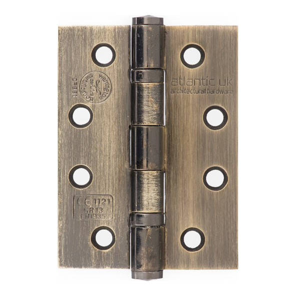 AH1433AB  102 x 076 x 3.0mm  Antique Brass [120kg]  Ball Bearing Square Corner Stainless Steel Butt Hinges
