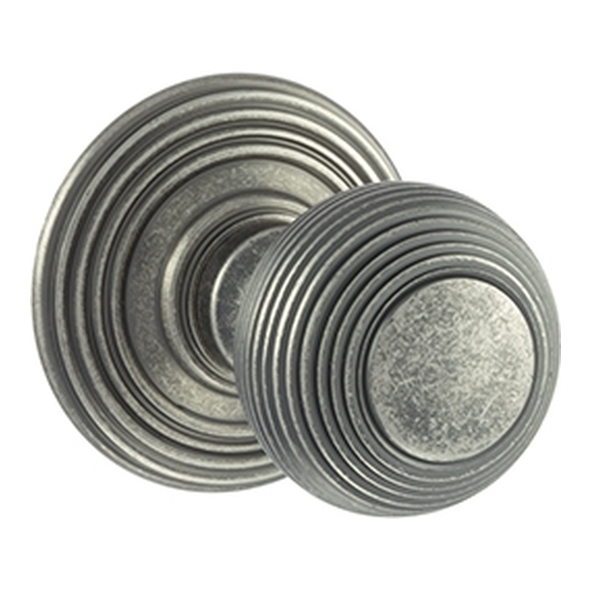 OE50RMKDS  Distressed Silver  Old English Ripon Reeded Mortice Knobs on Concealed Fix Roses