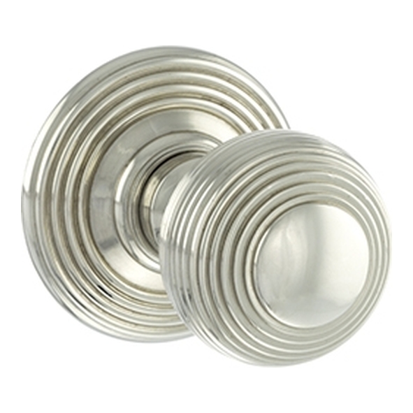 OE50RMKPN • Polished Nickel • Old English Ripon Reeded Mortice Knobs on Concealed Fix Roses