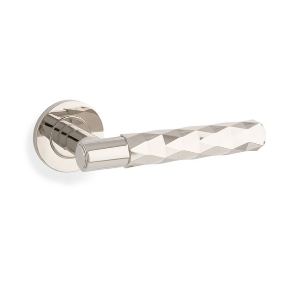 AW226PN • Polished Nickel • Alexander & Wilks Spitfire Diamond Cut Levers On Round Roses