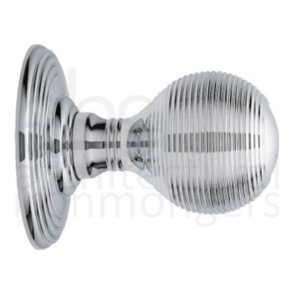 DK37CCP  Polished Chrome  Delamain Reeded Mortice Knobs On Concealed Fix Round Roses