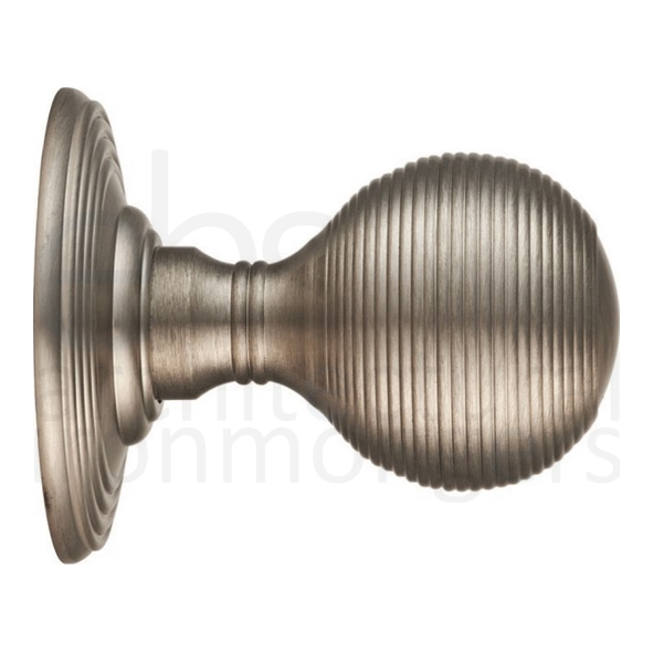 DK37CSN  Satin Nickel  Delamain Reeded Mortice Knobs On Concealed Fix Round Roses