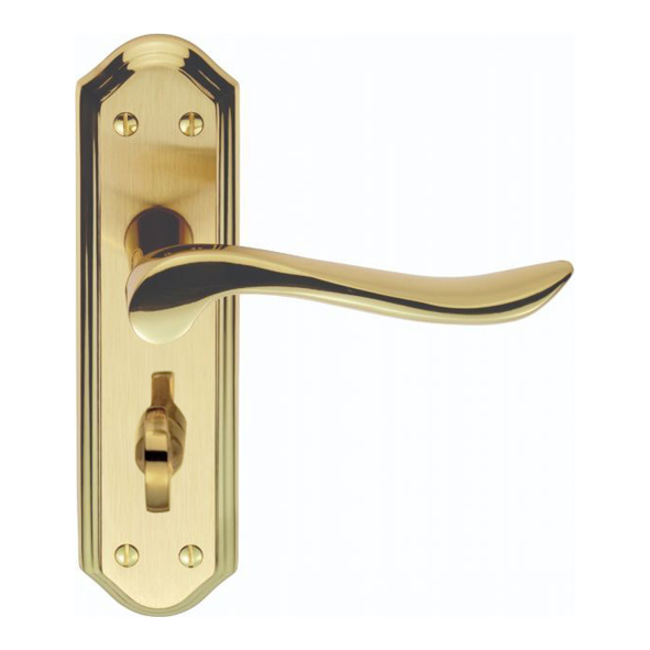 DL452SBPB  Bathroom [57mm]  Satin / Polished Brass  Carlisle Brass Lytham Levers On Short Backplates