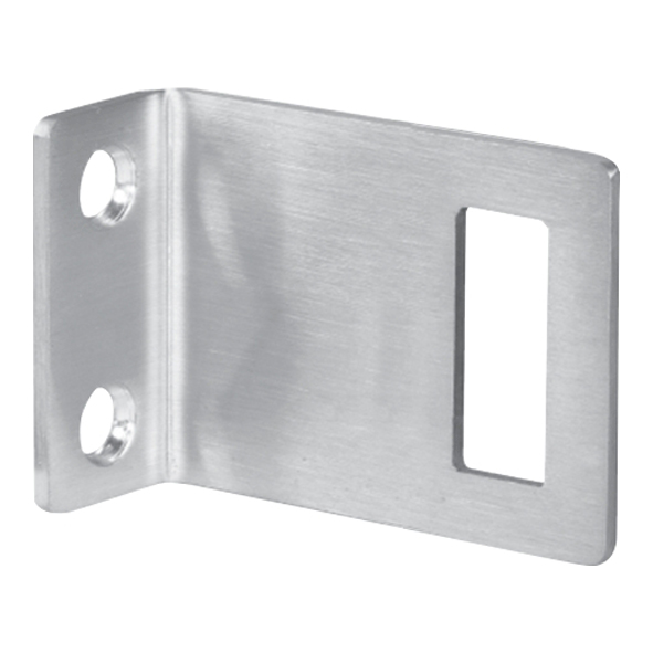 T250S-20 • Satin Stainless • Angled Cubicle Keeper To Suit 20mm Thick Inward Opening Doors