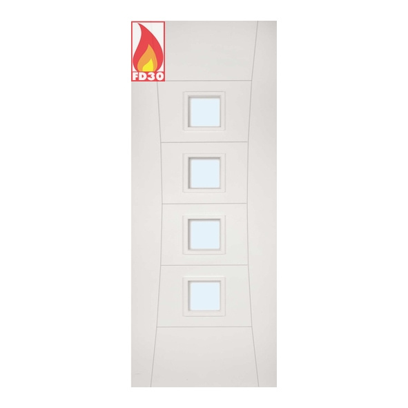 45PAMPCGF/DWHP838  1981 x 838 x 45mm [33]  Deanta Internal White Primed Pamplona FD30 Fire Door [Clear Glazed]
