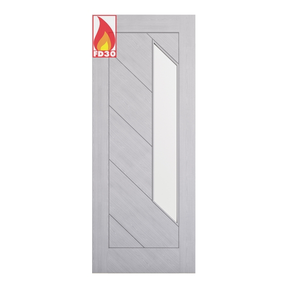 Deanta Internal Light Grey Ash Torino Pre-Finished FD30 Fire Doors [Clear Glass]
