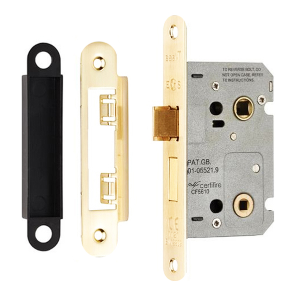 BAE5025EB/R  064mm [044mm]  Electro Brassed  Contract Bathroom Lock With Radiused Forend & Striker