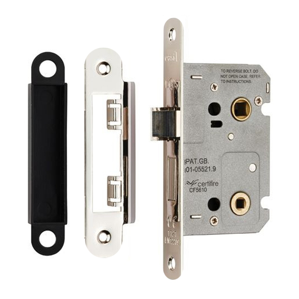 BAE5025NP/R  064mm [044mm]  Nickel Plated  Contract Bathroom Lock With Radiused Forend & Striker
