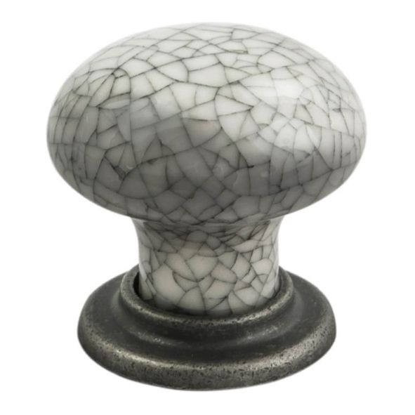 FTD630AASMC  37 x 28 x 35mm  Aged Steel / Midnight  Fingertip Design Bun Porcelain With Loose Rose Cabinet Knob