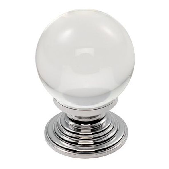 FTD690ACTC  27 x 28 x 40mm  Polished Chrome / Clear  Fingertip Design Ball Lead Crystal Cabinet Knob