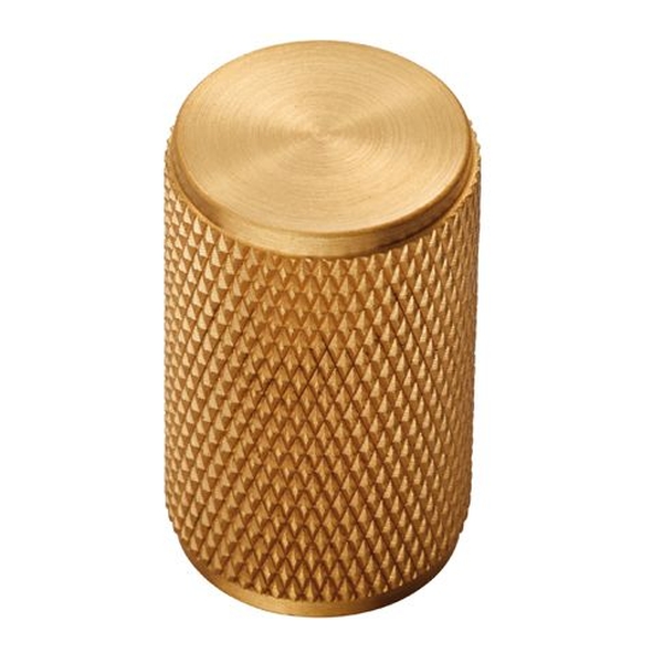 FTD702SB  18 x 30mm  Satin Brass  Fingertip Design Knurled Cylindrical Cabinet Knob