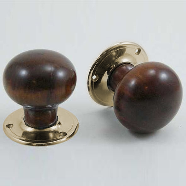 DKF091DWC-PBL  Rosewood / Lacquered Brass  Timber Mushroom Knobs On Round Roses
