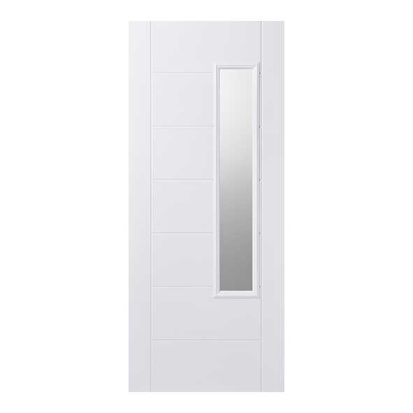 LPD External GRP White Newbury Raised Moulding Door [Obscure Double Glazed]