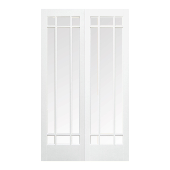 LPD Internal White Primed Manhattan Door Pairs [Clear Bevelled Glass]