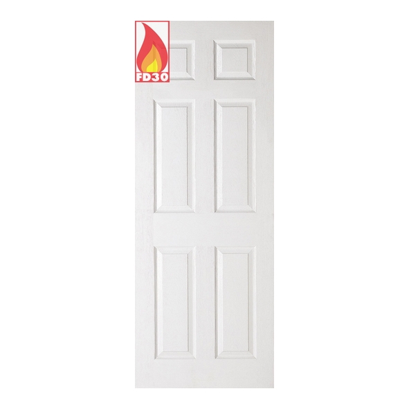 FCTEX6P826  2040 x 826 x 44mm  LPD Internal White Primed Texture Moulded 6P FD30 Fire Door
