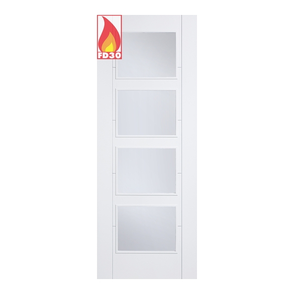 LPD Internal White Primed Vancouver Raised Moulding FD30 Fire Doors [Clear Glass]