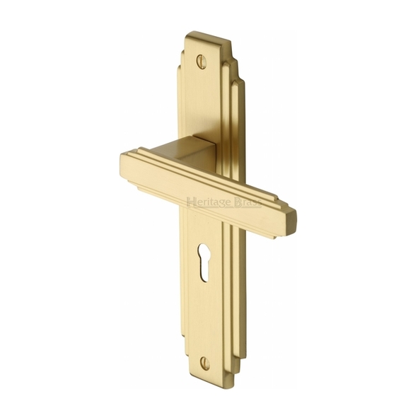 AST5900-SB  Standard Lock [57mm]  Satin Brass  Heritage Brass Astoria Art Deco Levers On Backplates