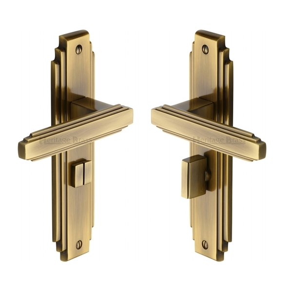 AST5930-AT  Bathroom [57mm]  Antique Brass  Heritage Brass Astoria Art Deco Levers On Backplates