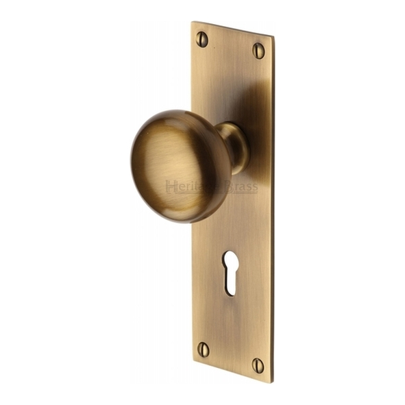 BAL8500-AT  Standard Lock [57mm]  Antique Brass  Heritage Brass Balmoral Mortice Knobs On Backplates
