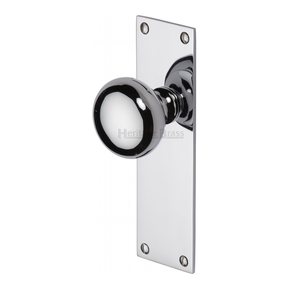 BAL8510-PC  Long Plate Latch  Polished Chrome  Heritage Brass Balmoral Mortice Knobs On Backplates