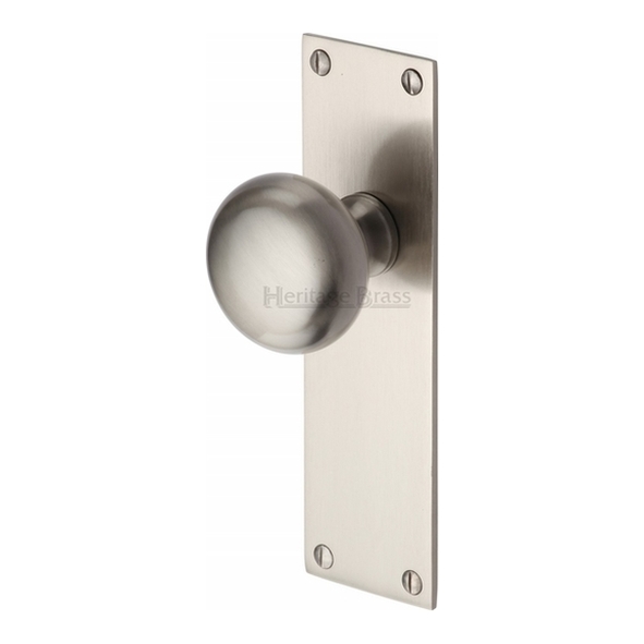 BAL8510-SN  Long Plate Latch  Satin Nickel  Heritage Brass Balmoral Mortice Knobs On Backplates