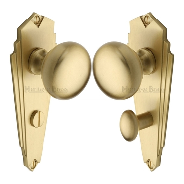 BR1830-SB  Bathroom [57mm]  Satin Brass  Heritage Brass Broadway Mortice Knobs On Backplates