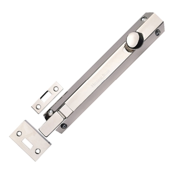 C1694 8-PNF  202 x 36mm  Polished Nickel  Heritage Brass Necked Universal Slide Action Surface Bolt