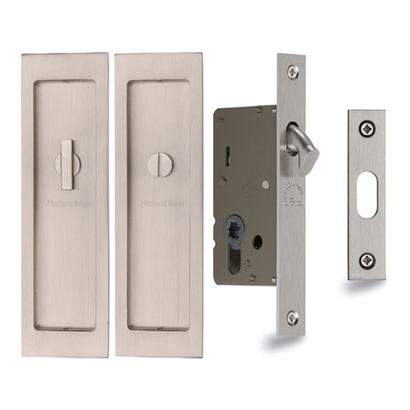 C1877-SN  For 35 to 52mm Door  Satin Nickel  Heritage Brass Sliding Bathroom Lock Set With Rectangular Fittings