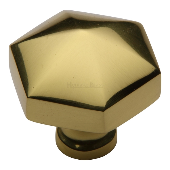 C2238-PB  32 x 15 x 34mm  Polished Brass  Heritage Brass Hexagonal Cabinet Knob