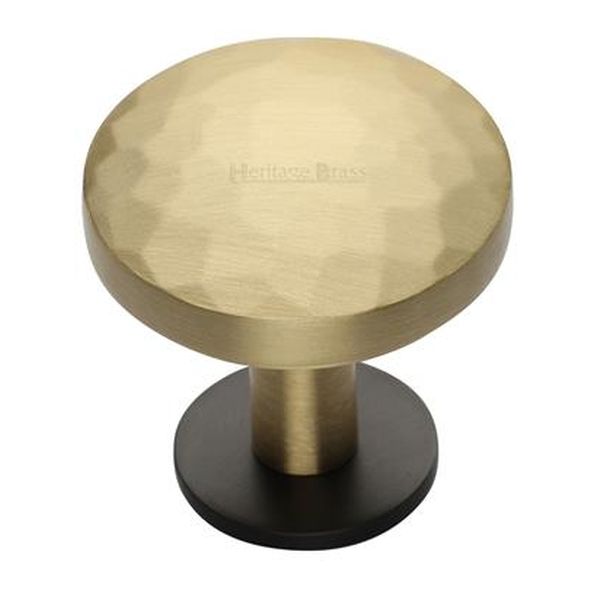 C3876 32-BSB • 32 x 20 x 34mm • Satin Brass / Matt Bronze • Heritage Brass Hammered Disc On Rose Cabinet Knob