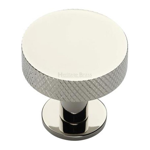 C3882 38-PNF • 38 x 20 x 31mm • Polished Nickel • Heritage Brass Knurled Disc On Rose Cabinet Knob