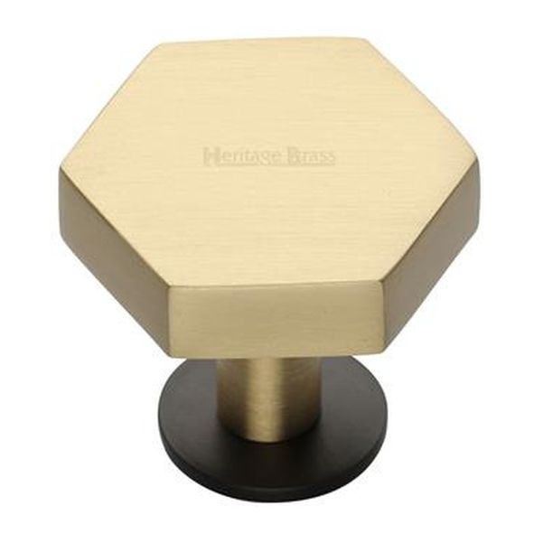 C4345 32-BSB • 32 x 37 x 20 x 32mm • Satin Brass / Matt Bronze • Heritage Brass Hexagon On Rose Cabinet Knob