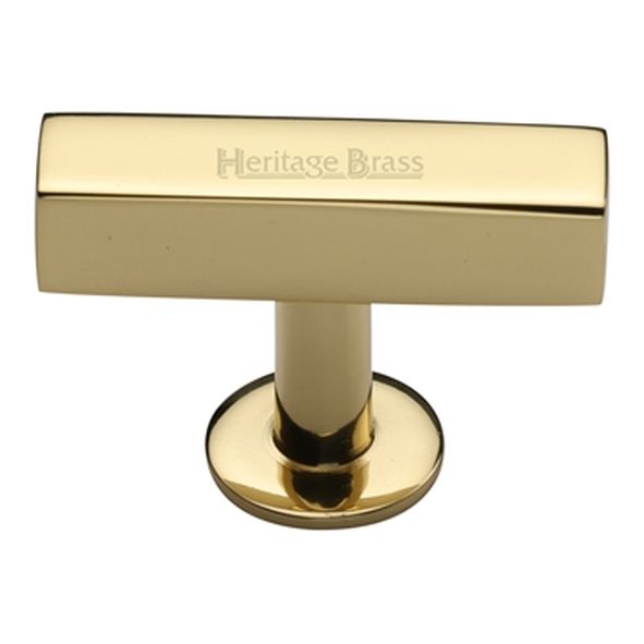 C4765-PB  44 x 11 x 19 x 32mm  Polished Brass  Heritage Brass Square T-Bar On Rose Cabinet Knob