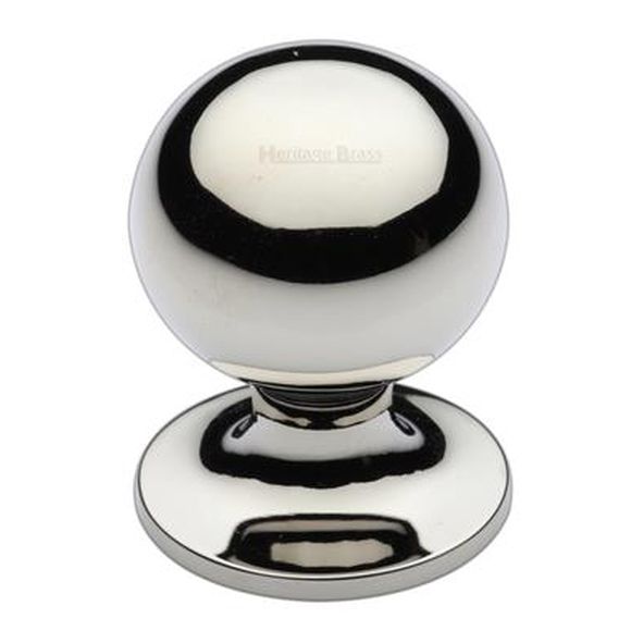 C8321 25-PNF • 25 x 25 x 36mm • Polished Nickel • Heritage Brass Sphere On Rose Cabinet Knob