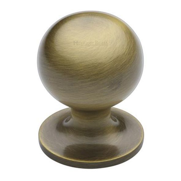 C8321 38-AT • 38 x 38 x 48mm • Antique Brass • Heritage Brass Sphere On Rose Cabinet Knob