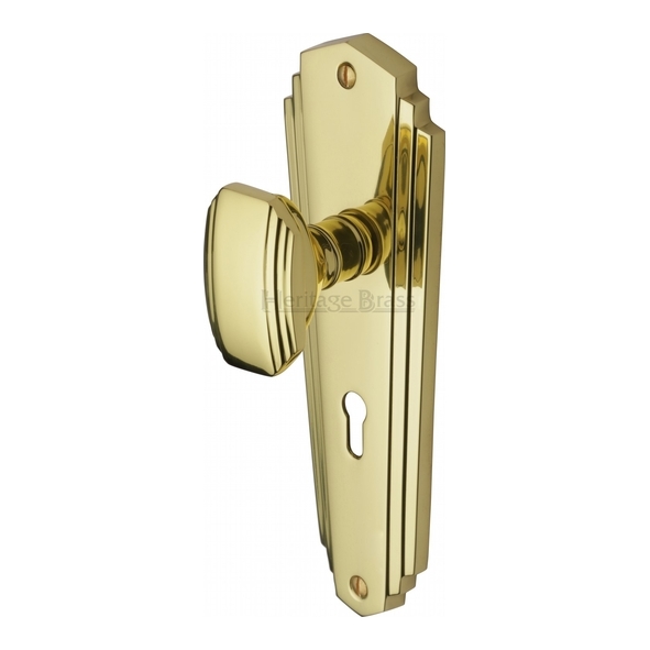 CHA1900-PB  Standard Lock [57mm]  Polished Brass  Heritage Brass Charlston Mortice Knobs On Backplates